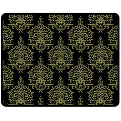 Black And Green Ornament Damask Vintage Double Sided Fleece Blanket (medium)  by ConteMonfrey