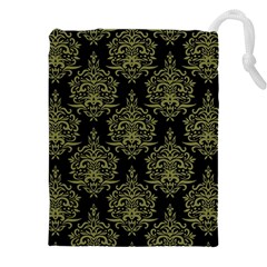 Black And Green Ornament Damask Vintage Drawstring Pouch (5xl) by ConteMonfrey