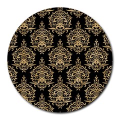 Black And Cream Ornament Damask Vintage Round Mousepads by ConteMonfrey