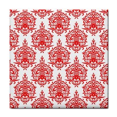 White And Red Ornament Damask Vintage Tile Coaster by ConteMonfrey