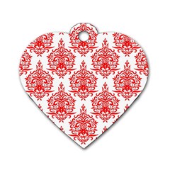 White And Red Ornament Damask Vintage Dog Tag Heart (two Sides) by ConteMonfrey