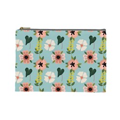 Flower White Pattern Floral Cosmetic Bag (large)