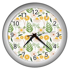 Flower White Pattern Floral Nature Wall Clock (silver) by Wegoenart