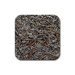 Screws Scrap Metal Rusted Screw Art Rubber Coaster (square) by Wegoenart