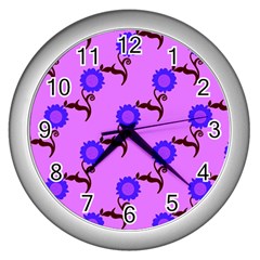 Illustration Flower Floral Design Pattern Wall Clock (silver)
