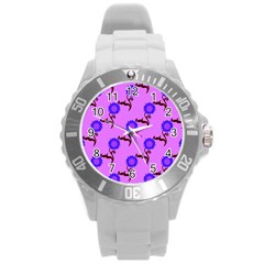 Illustration Flower Floral Design Pattern Round Plastic Sport Watch (l)