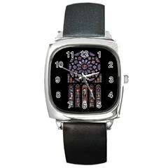 Chartres Cathedral Notre Dame De Paris Amiens Cath Stained Glass Square Metal Watch by Wegoenart