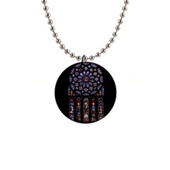 Chartres Cathedral Notre Dame De Paris Amiens Cath Stained Glass 1  Button Necklace by Wegoenart