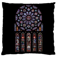 Chartres Cathedral Notre Dame De Paris Amiens Cath Stained Glass Large Cushion Case (one Side) by Wegoenart