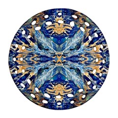 Cobalt On Gold Round Filigree Ornament (two Sides) by kaleidomarblingart