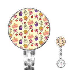 Cupcake Pattern Lollipop Stainless Steel Nurses Watch by Wegoenart