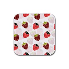 Strawberry Pattern Background Rubber Coaster (square) by Wegoenart