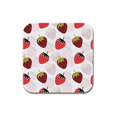 Strawberry Pattern Background Rubber Square Coaster (4 Pack) by Wegoenart