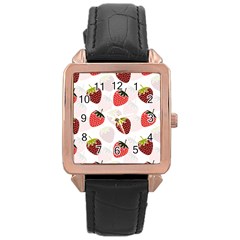 Strawberry Pattern Background Rose Gold Leather Watch  by Wegoenart