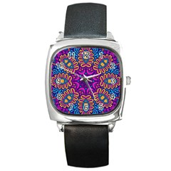 Mandala Rosette Floral Pattern Square Metal Watch by Wegoenart