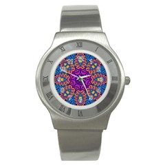 Mandala Rosette Floral Pattern Stainless Steel Watch by Wegoenart