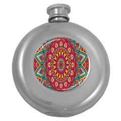 Buddhist Mandala Round Hip Flask (5 Oz) by nateshop