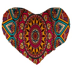 Buddhist Mandala Large 19  Premium Flano Heart Shape Cushions by nateshop