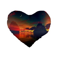 Digital Art Artwork Fantasy Landscape Sky Nature Standard 16  Premium Heart Shape Cushions by danenraven