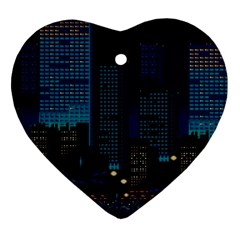 City Building Pixel Art Vaporwave Heart Ornament (two Sides) by danenraven