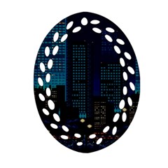 City Building Pixel Art Vaporwave Oval Filigree Ornament (two Sides) by danenraven