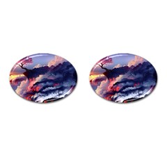 Cherry Blossom Tree On Cliff Digital Wallpaper Cherry Blossom On Cliff Mountain Nature Cufflinks (oval) by danenraven