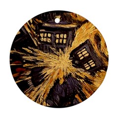 Brown And Black Abstract Painting Doctor Who Tardis Vincent Van Gogh Round Ornament (two Sides) by danenraven