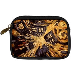 Brown And Black Abstract Painting Doctor Who Tardis Vincent Van Gogh Digital Camera Leather Case by danenraven