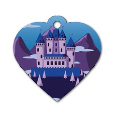 Illustration Castle Mountain Tower Sky Dog Tag Heart (one Side) by danenraven