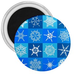 Xmas Christmas Pattern Snow Background Blue Decoration 3  Magnets by danenraven