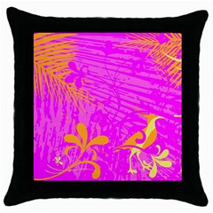 Spring Tropical Floral Palm Bird Pink Pattern Background Throw Pillow Case (black) by Wegoenart