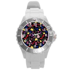 Fashion Pattern Accessories Design Round Plastic Sport Watch (l) by Wegoenart