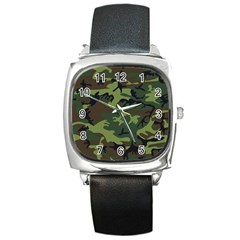 Green Brown Camouflage Square Metal Watch by nateshop