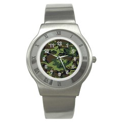 Green Brown Camouflage Stainless Steel Watch by nateshop