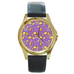 Pattern-purple-cloth Papper Pattern Round Gold Metal Watch by nateshop