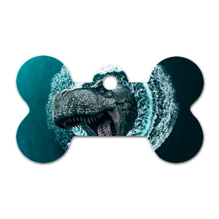 Dinosaur Sea Boat Fantasy Dog Tag Bone (Two Sides)