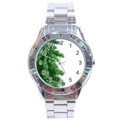 Green Christmas Tree Border Stainless Steel Analogue Watch by artworkshop