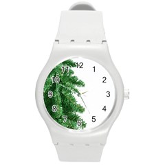 Green Christmas Tree Border Round Plastic Sport Watch (m) by artworkshop