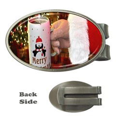 Merry Christmas - Santa Claus Holding Coffee Money Clips (oval) 