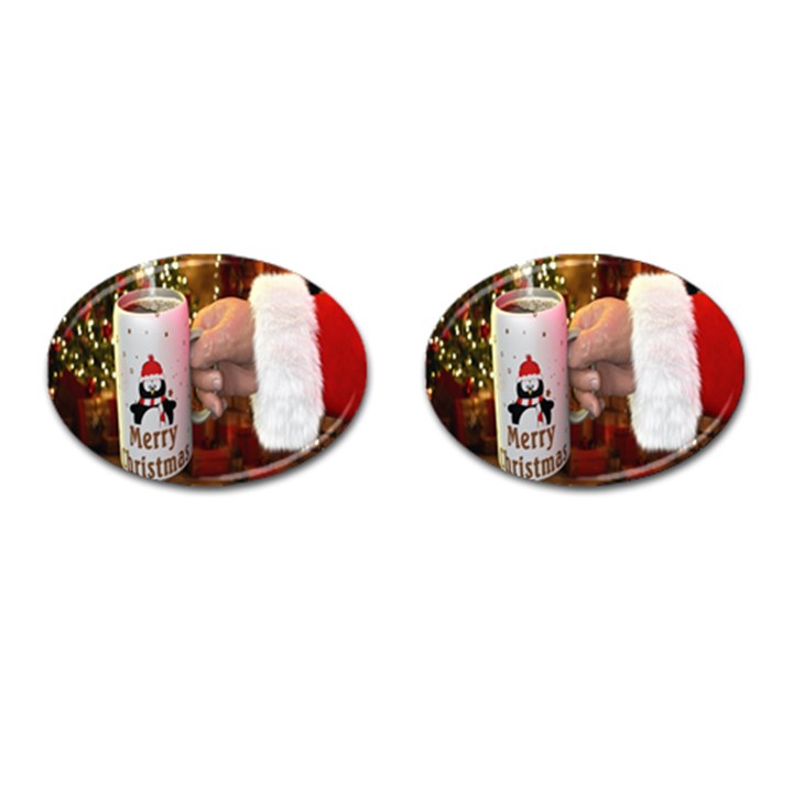 Merry Christmas - Santa Claus Holding Coffee Cufflinks (Oval)