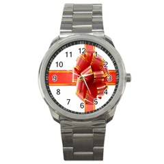 Red Ribbon Bow On White Background Sport Metal Watch by artworkshop