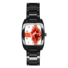 Red Ribbon Bow On White Background Stainless Steel Barrel Watch by artworkshop