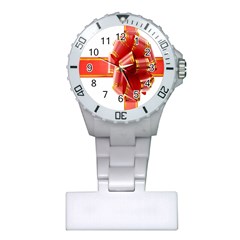 Red Ribbon Bow On White Background Plastic Nurses Watch by artworkshop