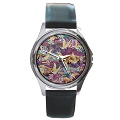 Textile Fabric Pattern Round Metal Watch by nateshop