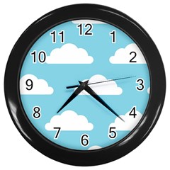 Clouds Blue Pattern Wall Clock (Black)