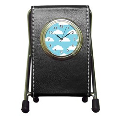 Clouds Blue Pattern Pen Holder Desk Clock