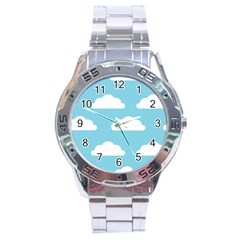 Clouds Blue Pattern Stainless Steel Analogue Watch