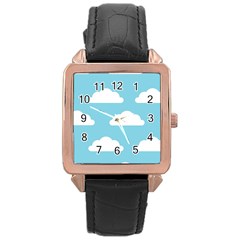 Clouds Blue Pattern Rose Gold Leather Watch 