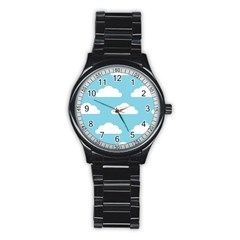 Clouds Blue Pattern Stainless Steel Round Watch by ConteMonfrey