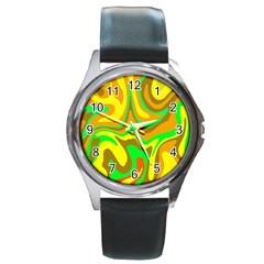 Groovy Wavy Pattern Colorful Pattern Round Metal Watch by Wegoenart